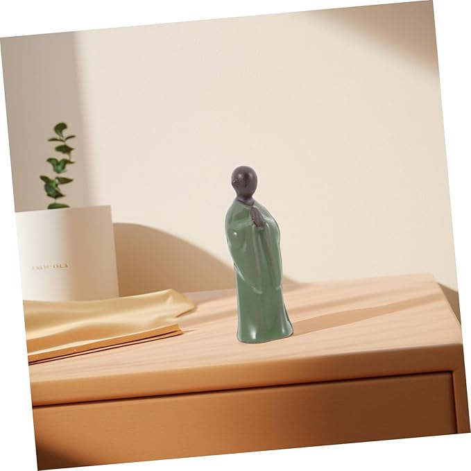 Milisten Ceramic Monk Figurine for Home Decor Miniature Zen Statue Bonsai Plant Design Asian Sculpture for Indoor Meditation and Feng Shui