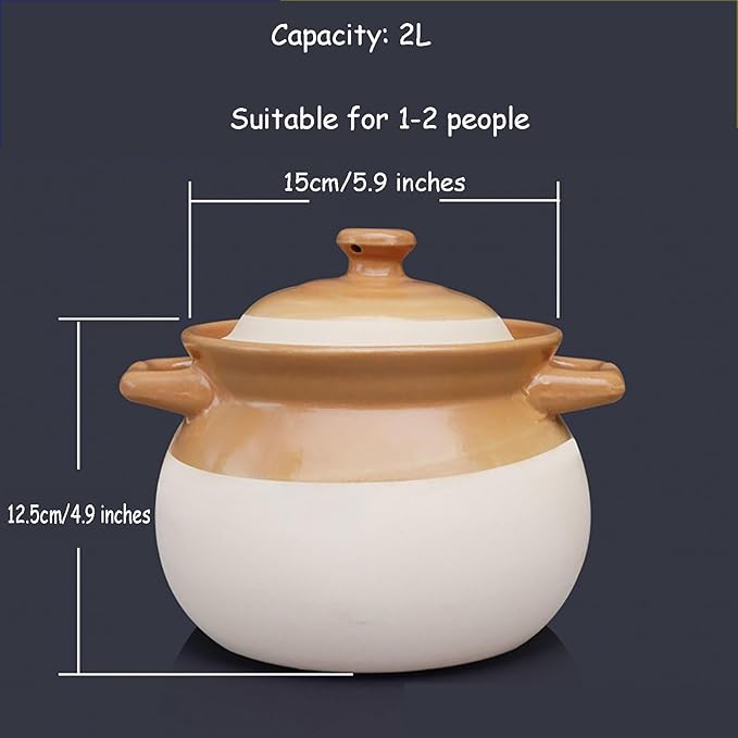 Clay Pot for Cooking with Lid Ceramic Cooking Pot Ceramic Cookware Heat-Resistant Casserole Dish with Lid Korean Stone Pot Cookware for Cooking Hot Pot Soup Meat Rice,2L