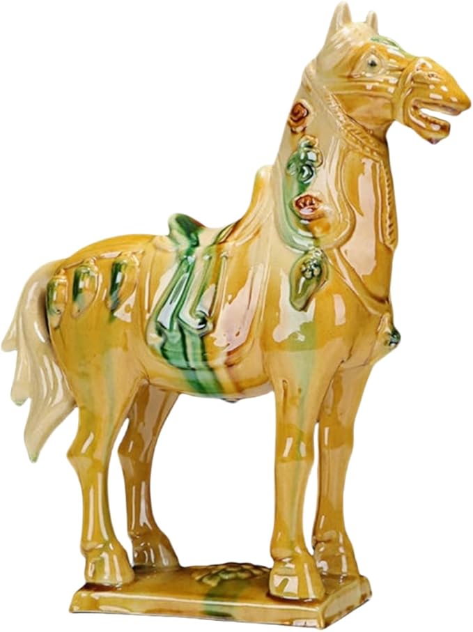 Chinese Style Sculpture Chinese Feng Shui Ceramic Sculpture Silk Road Asian Art Decorative Ornaments Beige Horse