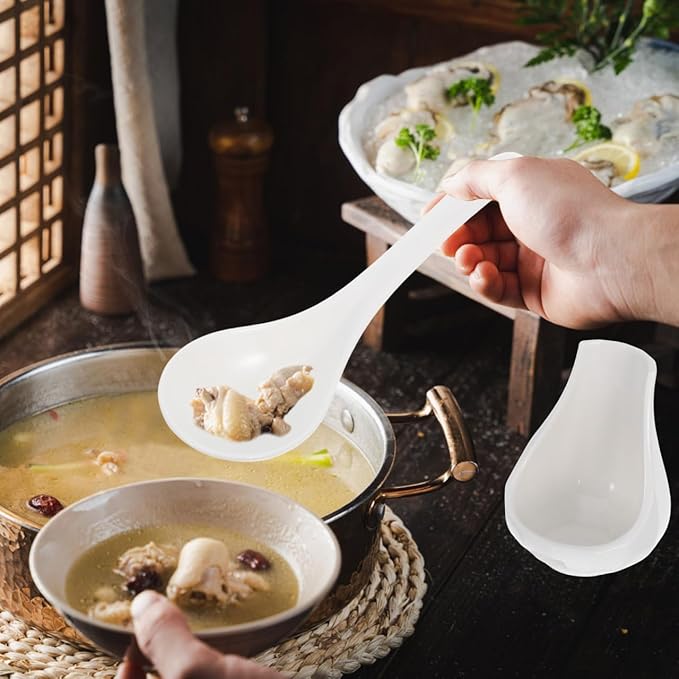 Luxshiny Large Ceramic Soup Spoon with Spoon Rest Porcelain Rice Porridge Ladle for Kitchen Serving and Tabletop Utensil Holder 8.85X2.55X0.78In