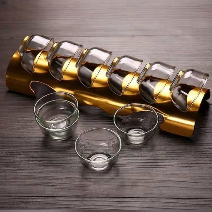 Chinese Tea Tasting Cup Set of 6, Small Glass Kung Fu Teacup, Mini Water Tumbler for Green, Oolong, Pu'er