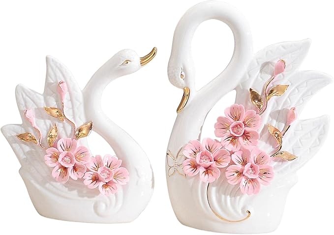 Fenteer Couple Swan Statues for Table Centerpiece Set of 2 Home Decor, Style C