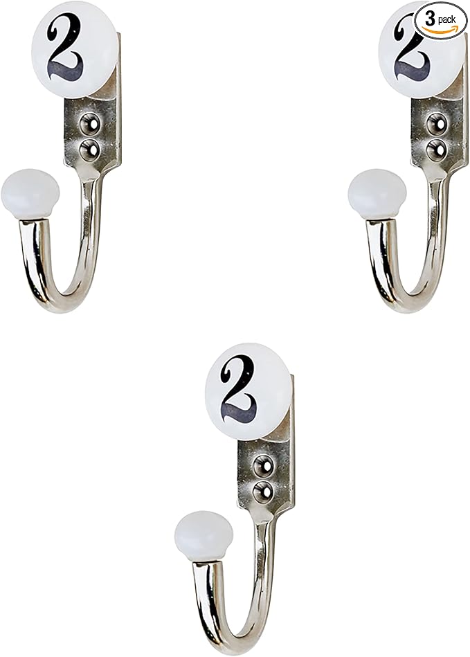 IndianShelf Set of 3 Ceramic, Zinc Decorative Cute Hooks for Hanging Coats, Jackets, Leash, Hat, Towel, Backpack, Purse, Handbag [White]