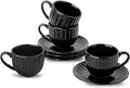 Hasense 4 Oz Espresso Cups with Saucers Set of 4, Ribbed Cappuccino Cups Ceramic for Coffee,Espresso,Double shot,Latte and Macchiato, Demitasse Cups Set Aesthetic Gift, Black