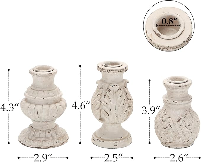 NIKKY HOME Taper Candle Holders Set of 3, Vintage Candle Stand Decorative Resin Candlestick for Wedding Party Mantle Fireplace Dining Room Table Centerpieces Decor