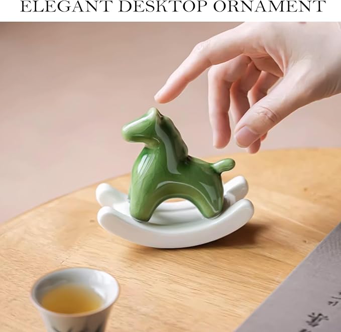 Creative Ceramic Rocking Horse Figurine – Stylish Small Desktop Sculpture for Home, Office, Entryway or Tea Table, Ideal Gift for Decoration (Pink)