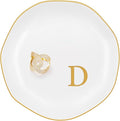 Ceramic Jewelry Tray, Personalized Initial Ring Dish, Elegant Trinket Tray for Rings Earrings Bracelet Necklaces, White Decorative Jewelry Holder for Women Vanity, 4.5 Inch, Letter D