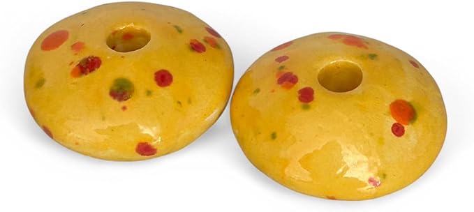 Yellow, Sunny Dots Candle Holder for 5mm Thin Beeswax Candles | Handcrafted Ceramic | Minimalist Double-Fired Taper Stand - Limited Edition (2 Candle Holders)