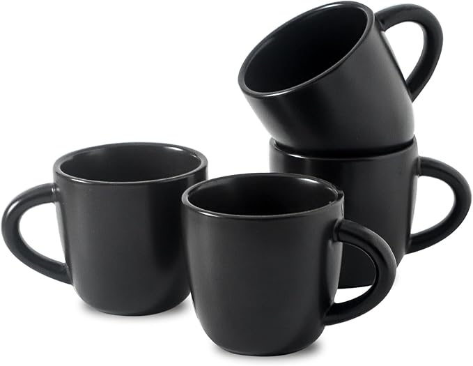 HASENSE Espresso Cups Set of 4 Perfect for Demitasse, Cappuccino, Tea Bag and Juice, 5 Ounce Ceramic Stackable Mini Coffee Mugs Suit for Espresso Machine and Coffee Maker, Black