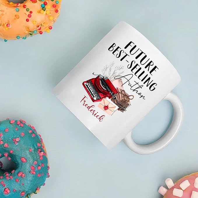 Personalized Future Best - Selling Author White Mug, Writer Coffee Cup 11oz 15oz Gifts for Birthday/Anniversary/World Book Day, Book Lover Ceramic Mug Custom Name for Friends/Family/Coworker