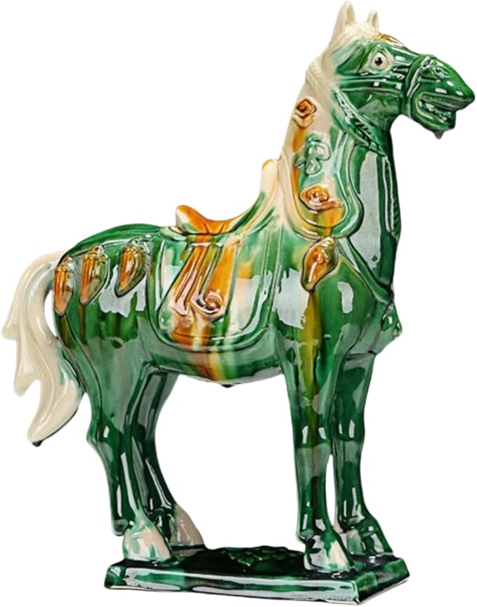 Home Decor Chinese Feng Shui Ceramic Sculpture Silk Road Asian Art Decorative Ornaments Green Horse