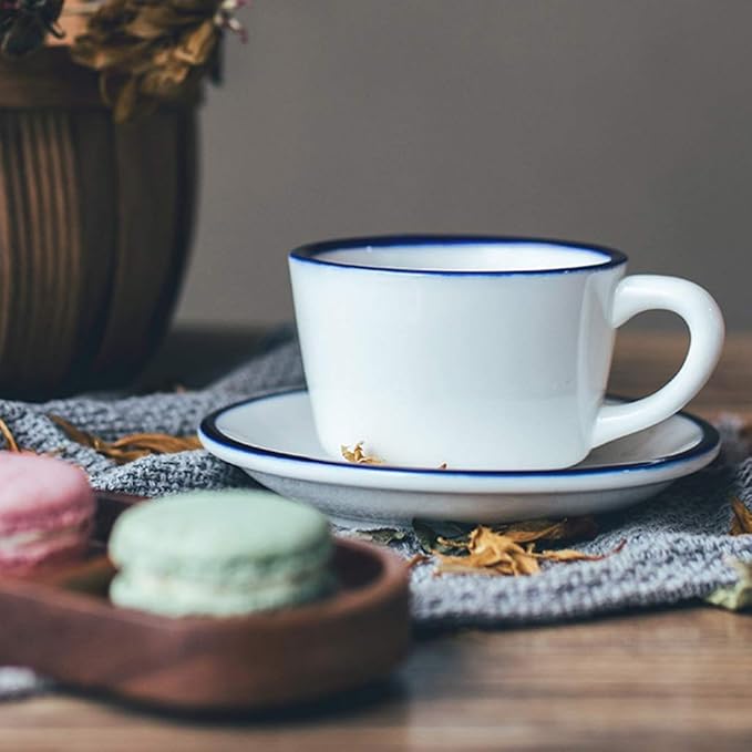 Coffee Cup Retro Smooth Coffee Cup,Handmade Ceramic Tea Cup,Drinking Glass,Simple Saucers Set,Asian Style,Nice, White 7.85Oz Tea Cup，