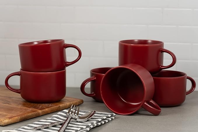 10 Strawberry Street Wazee Matte 4.75"/22 oz Oversized Mug, Set of 6, Red
