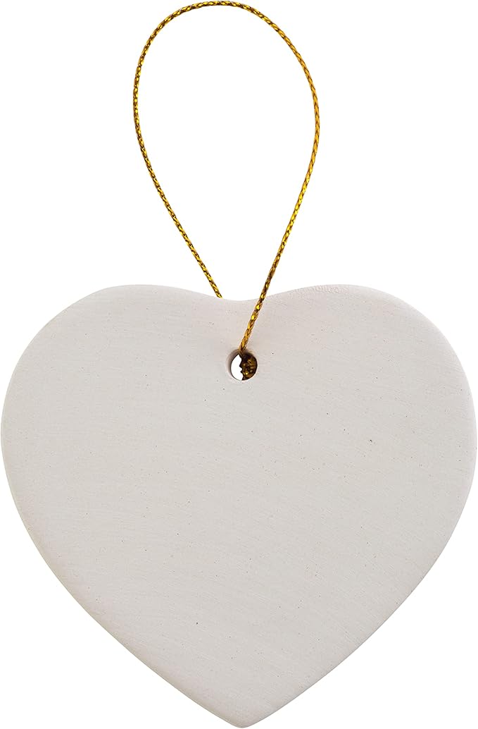 Creative Hobbies Ready to Paint DIY Ceramic Bisque Heart Ornaments with Hanger for Christmas Tree and Holiday Decoration | Pack of 12