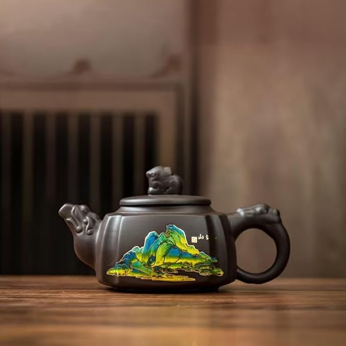 Zisha Tea Set, Chinese Tea Set with Gift Package, Suitable for Father's Day, Mather's Day, Birthday, Christmas Gifts (Square Mountain)