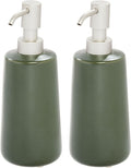 iDesign Dispenser for Bathroom Holds Hand Soap or Lotion-Set of 2-Moss Green Eco Vanity Ceramic Pump-Tall M2
