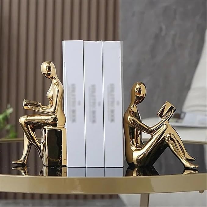 1 Set/2 Pieces Ceramic Bookends for Shelf, Desk, Study, Sculptural Decoration Book Holder (Silver)