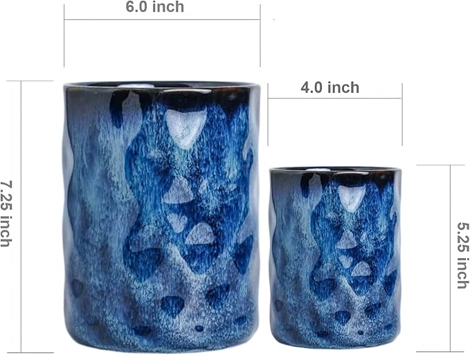 Utensil Holder, 7.25"+5.25" Ceramic Kitchen Utensil Holder for Countertop, Large Cooking Utensil Crocks Gift for Mother's Day, Home Kitchen Decor, Parties,Set of 2, Royal Blue