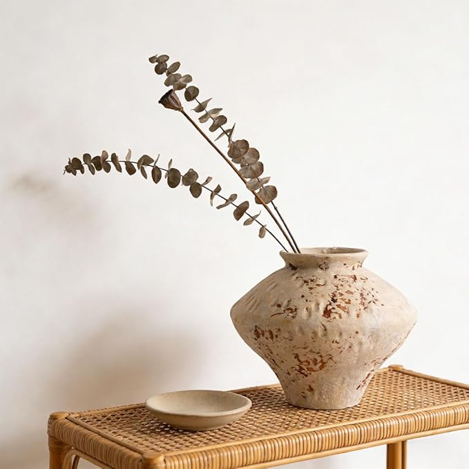 Wabi Sabi Rusty Vintage Vase, 6.3" Tall Wabi Sabi Decor Rustic Farmhouse Pottery Vase for Centerpiece, Textured Pottery Flower Vases for Home Decorative, Table, Living Room, Bedroom, Bathroom, Kitchen