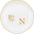 Ceramic Jewelry Tray, Personalized Initial Ring Dish, Elegant Trinket Tray for Rings Earrings Bracelet Necklaces, White Decorative Jewelry Holder for Women Vanity, 4.5 Inch, Letter N