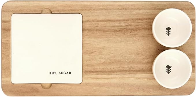 Santa Barbara Design Studio Dessert Board Serving Set Wood Serving Platter Tray and Mini Topping Bowls, 4-Piece, Hey Sugar