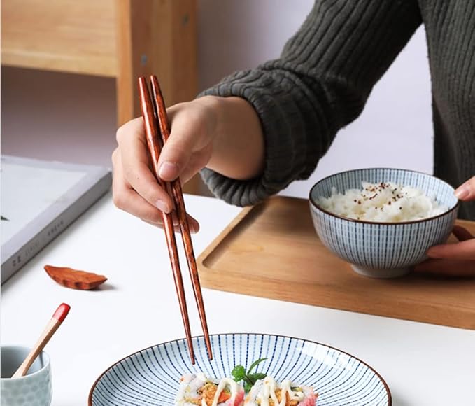 Wooden Chopsticks Reusable 5 Pairs Gift Set Hand Carved Japanese style Multi-color 8.8 Inch/22.5cm