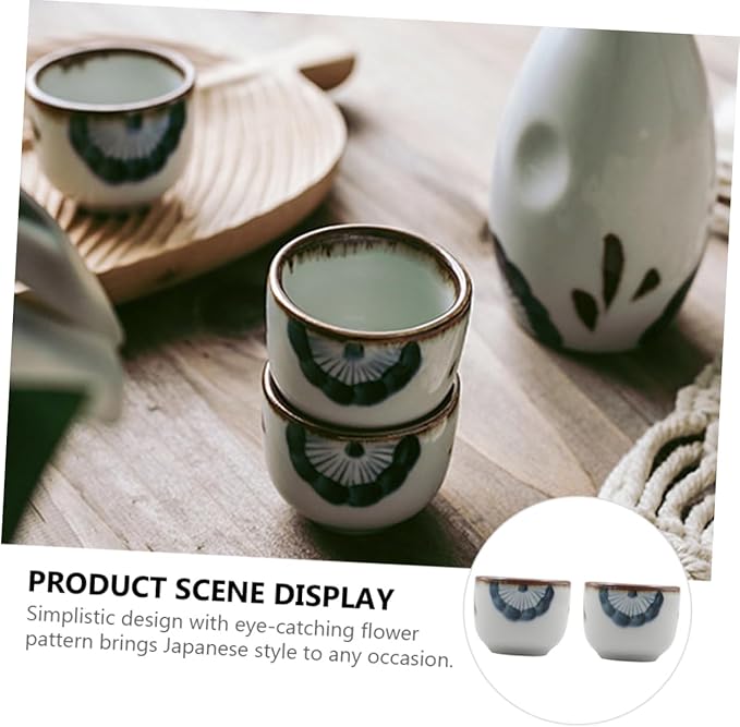 ABOOFAN 2pcs Traditional Japanese Tea Cup Hand Painted Floral Design Glazed Ceramic Sake Cup for Korean Restaurant