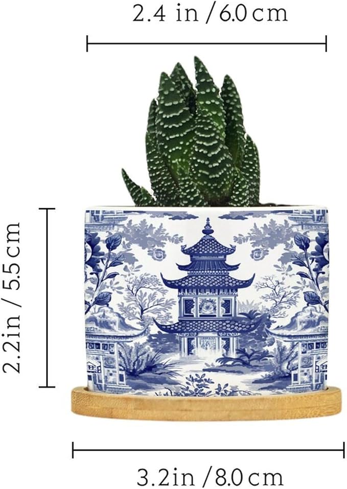 Chinoiserie Blue Asian Ceramic Planters Chinoiserie Chic Asian Snake Plant Live Indoor with Pot with Drainage Holes and Saucers Pot for Home Desktop Office Windowsill