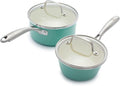GreenLife Artisan Healthy Ceramic Nonstick, 1QT and 2QT Saucepan Pot Set with Lids, Stainless Steel Handle, Induction, PFAS-Free, Dishwasher Safe, Oven Safe, Turquoise