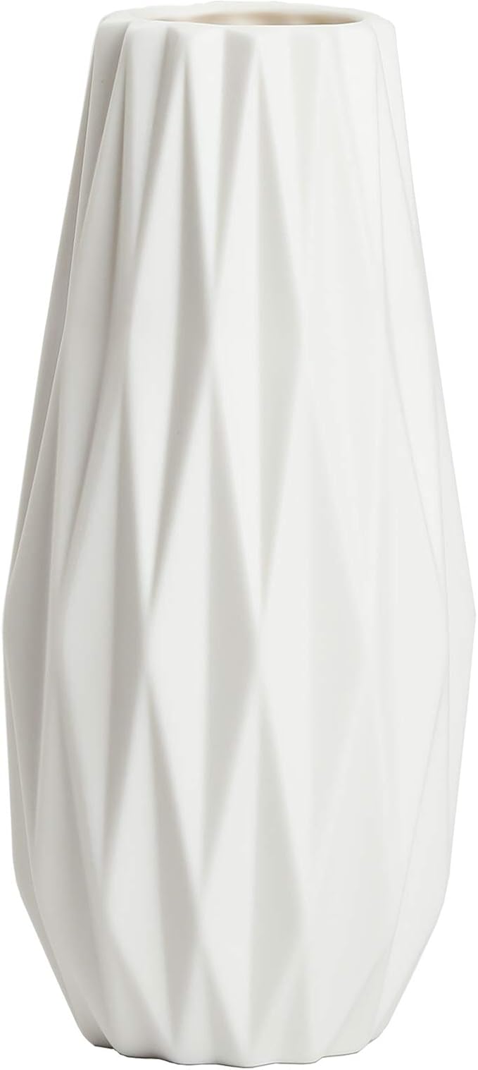 Simple White Ceramic Vase, Modern Home Decoration Porcelain Vase Flower Vase Origami Design, Flower Arrangement Decoration Shooting Props (White)