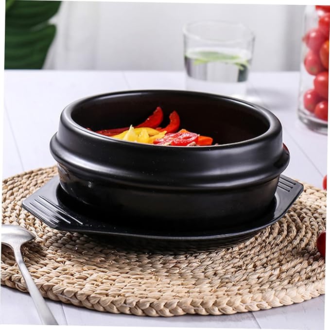KICHOUSE 1pc Korean Stone Pot for Cooking Ceramic Casserole for Bibimbap Stews Soups Household Cookware Uniform Heat Distribution for Home Dining