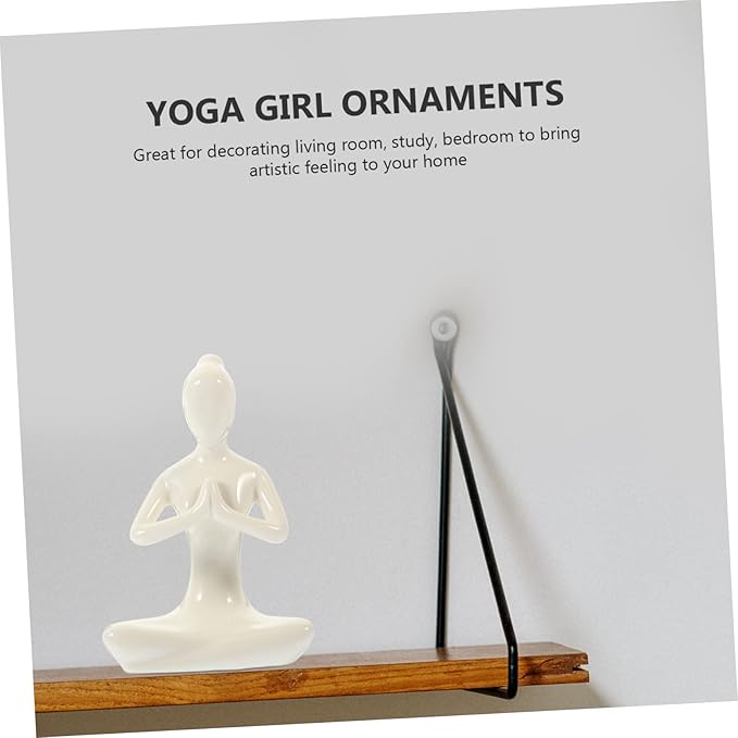 PRETYZOOM Abstract Yoga Girl Decorative Ceramic Sculpture Modern Countertop Craft Ornament for Home Decor Unique for Yoga Lovers and Meditation Accessories