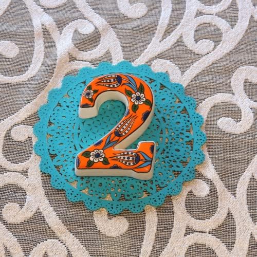 Large Ceramic Housewarming Sign Ceramic Address Plaque House Numbers Sign Door Personalized Coloured Decorative Hand Decoratede Housewarming Gifts Tulip Design 12 * 9 cm (Orange, 2)