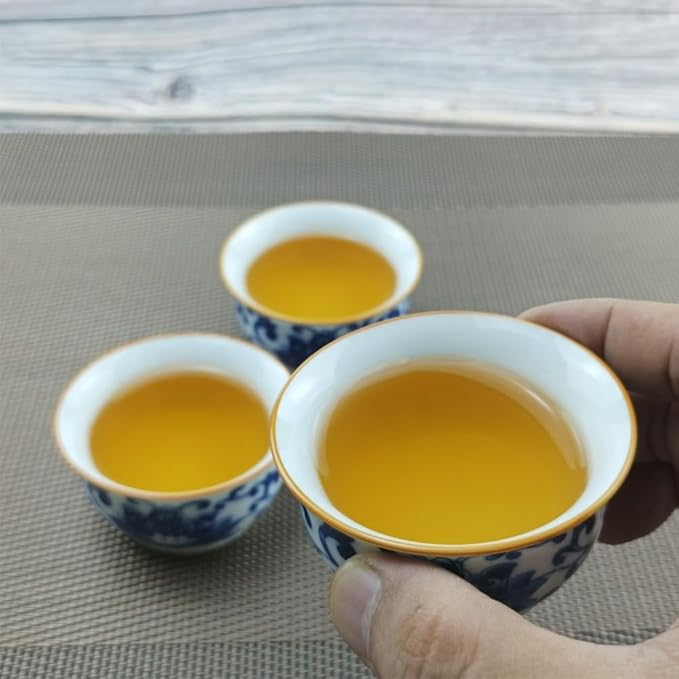 Chinese Handmade Kungfu Tea Cup 60 ml,Bone China Blue and White Tea Cups Set of 12,Ceramic Tea Mugs Without Handles,Best Gift（Lotus）