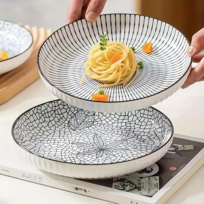 FENGHUI Set of 4 Ceramic Plates, 8 Inch Dinner Plates, Salad Plates, Dessert Plates, Home Dorm Kitchen Dining Room Suitable for use in microwave ovens and dishwashers