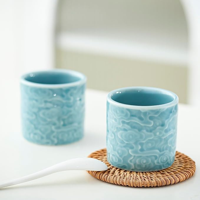 Ceramic Espresso Cups Set of 2 or 4-3oz Demitasse Cups for Coffee & Tea, No Handles, Durable & Dishwasher Safe (blue, 4)