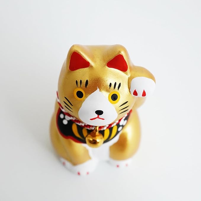 Maneki-Neko Lucky Cat, 2.7 Inches | Hand-Painted Ceramic Fortune and Prosperity Talisman | Artisan Crafted Desk and Room Decor | Made in Japan (Gold)