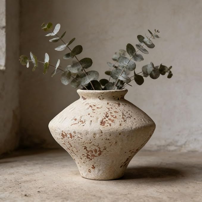 Wabi Sabi Rusty Vintage Vase, 6.3" Tall Wabi Sabi Decor Rustic Farmhouse Pottery Vase for Centerpiece, Textured Pottery Flower Vases for Home Decorative, Table, Living Room, Bedroom, Bathroom, Kitchen