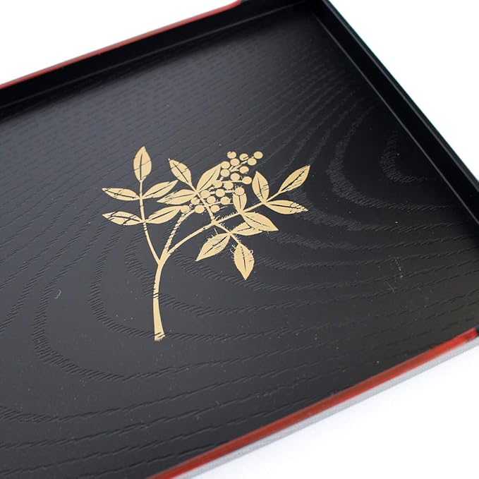 Tea Serving Tray, Japanese Style, Sakura Cherry Blossom and Nanten Sacred Bamboo, 10 x 6.3inches (Rectangle (Iris))