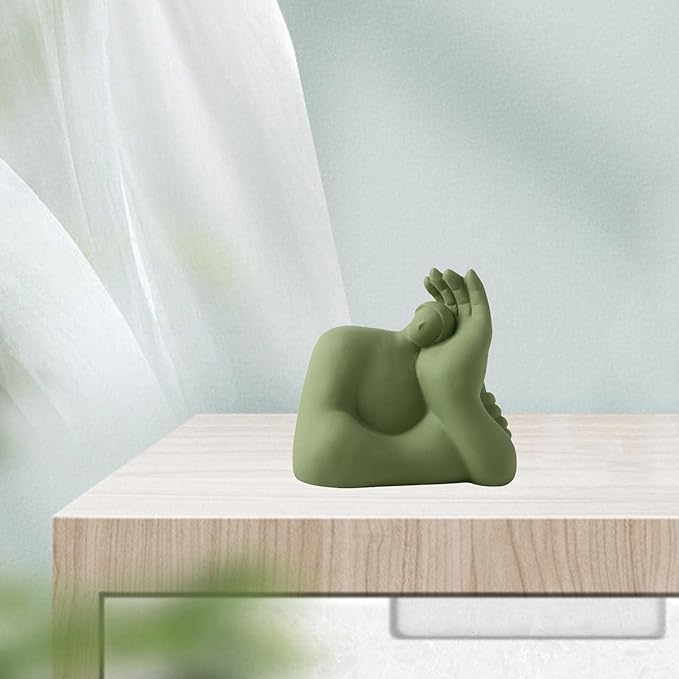 Abstract Art Character Statue Figurine Handmade Ceramic Sculpture Ornaments for Bookshelf Wine Cabinet Crafts Decoration (Green)
