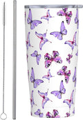 Pink Blue Butterflies Tumbler,Butterflies 20oz Stainless Steel Insulated Travel Tumblers,Travel Coffee Mug with Lid and Straw Water Bottle Drink Tumbler Cups Gifts for Women Men Lovers