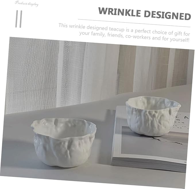 Wrinkle Design Ceramic Tea Cup Set Mini Chinese Tasting Cups Unique Bone China Candle Holders Home and Office Use Dishwasher Safe Elegant