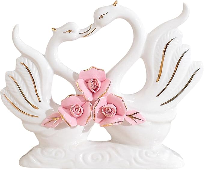 Fenteer Couple Swan Statues for Table Centerpiece Set of 2 Home Decor, Style A