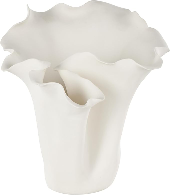 Deco 79 Ceramic Floral Decorative Vase, Abstract Floral Inspired Centerpiece, Flower Vase for Home Decoration, Cream, 10" x 10" x 10"