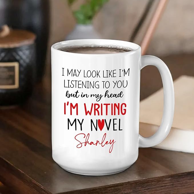 Personalized Writer Author White Coffee Mug Custom Name for Men/Women, In My Head I'm Writing My Novel Author Travel Coffee Cup Gift for Writer/Novelist, Inspirational Author Ceramic Mug 11 15 Oz