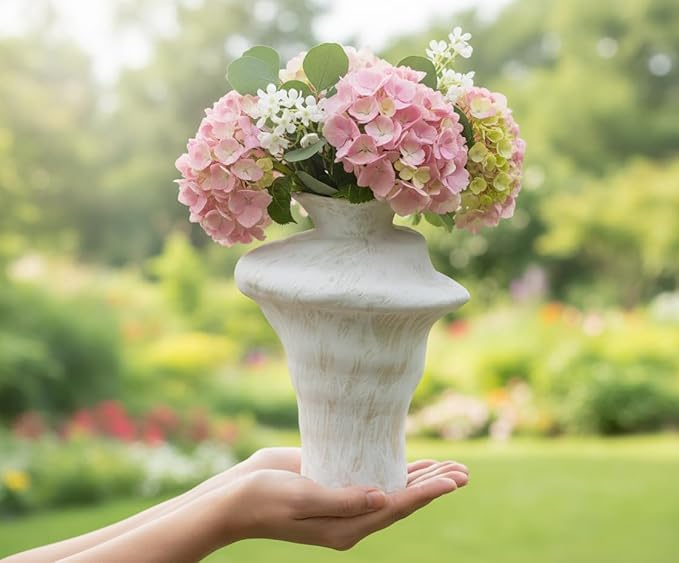 Handmade Ceramic Vase – Irregular Sculptural Design with White Textured Finish and Rustic Brush Strokes, Modern Decorative Pottery for Home Decor and Table Centerpiece