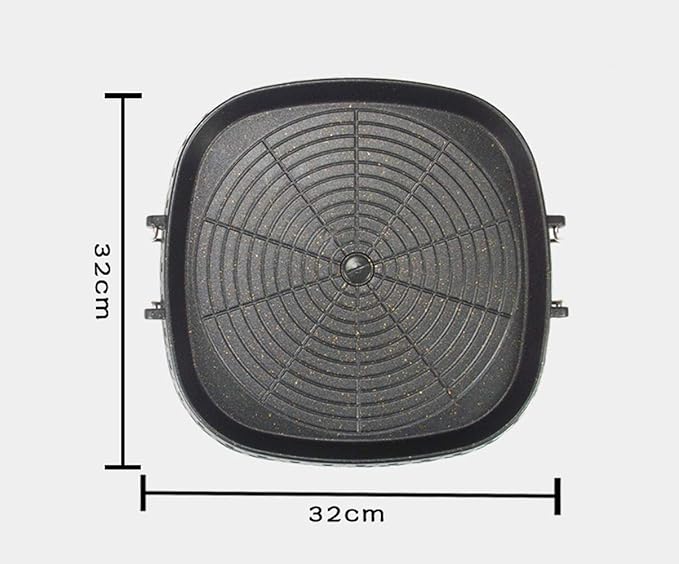Korean Style Square Grill Pan with Maifan Coated Surface,Non-stick Smokeless Barbecue Stovetop Plate for Indoor Outdoor BBQ