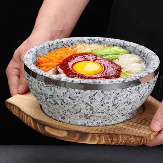 Luxshiny Korean Stone Bowl Mat Wooden Base - Pot Holder for Casserole and Soup -scalding Tabletop Accessory Inner Diameter Sturdy and Easy to Clean