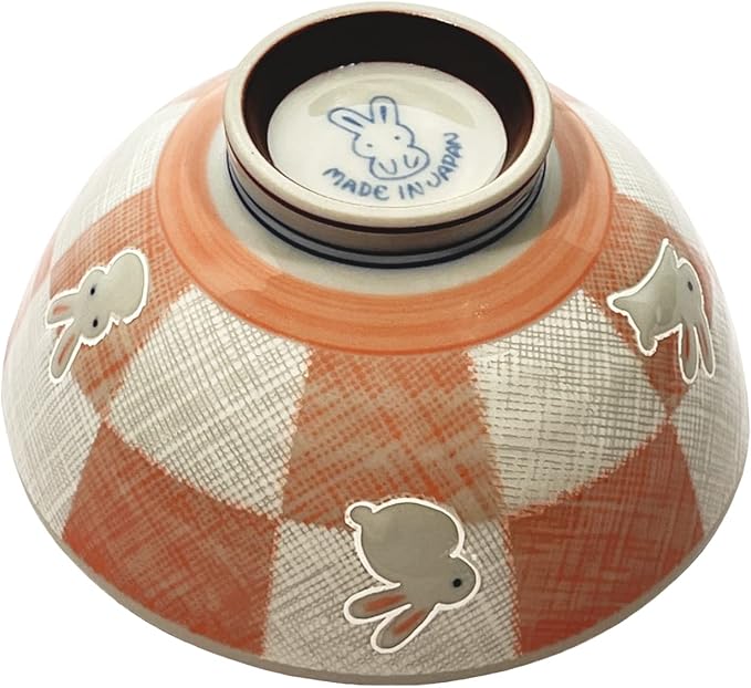 Traditional Style Japanese Ceramics Rice Bowl Chawan Pottery, Dishwasher Microwave Safe Made in Japan (Ichimatsu Usagi, Small (nakahira))