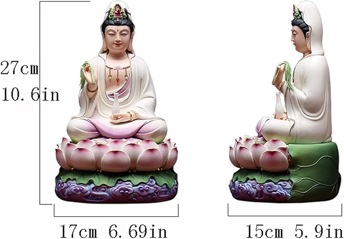 BTZHY Ornaments Feng Shui Statue Decorative Statue Quan Yin Guan Yin Seated Lotus Sculpture with Ceramic -East Asian Deity Goddess of Mercy and Compassion Decorations Feng Shui Decor Ornaments